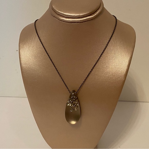ALEXIS BITTAR NECKLACE CHAIN TEARDROP LUCITE PENDANT RHINESTONE GRAY FROSTED 16” - Picture 3 of 10